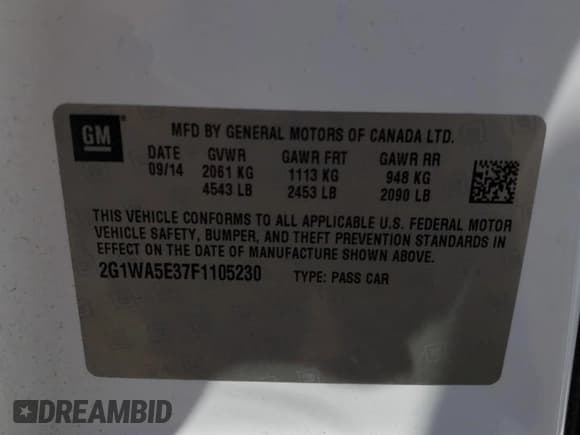 ✅ 2015 Chevrolet Impala LS • VIN: 2G1WA5E37F1105230 • Лот: 58530284. Опубликован ранее на Copart с пробегом 79 141 миль. Бесплатный доступ к архиву аукционных продаж из США и подробный отчёт об истории автомобиля на DreamBid. Изображение 12.