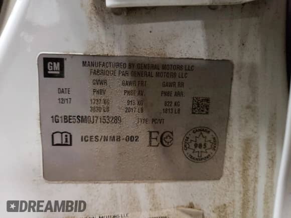 2018 Chevrolet Cruze LT с VIN 1G1BE5SM0J7153289, выставлен на аукционе Copart как лот 61331505 с пробегом 87 626 миль миль и Чистый • Clean title. История ставок и продаж доступна на DreamBid. Изображение 12.