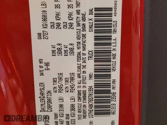 2006 Dodge Dakota SLT with VIN 1D7HE48K76S701994, listed as a Copart auction lot 72152274 with 145,040 mi miles and Salvage title. Bid and sale history available at DreamBid. Image 12.
