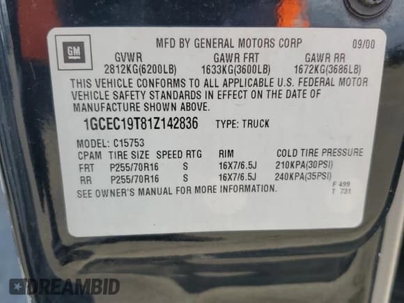 ✅ 2001 Chevrolet Silverado 1500 • VIN: 1GCEC19T81Z142836 • Лот: 49498445. Опубликован ранее на Copart с пробегом 337 498 миль. Бесплатный доступ к архиву аукционных продаж из США и подробный отчёт об истории автомобиля на DreamBid. Изображение 12.