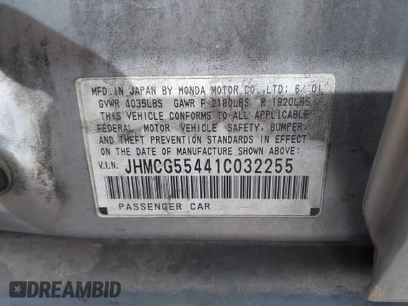 ✅ 2001 Honda Accord LX • VIN: JHMCG55441C032255 • Лот: 42797110. Опубликован ранее на IAAI с пробегом 284 903 миль. Бесплатный доступ к архиву аукционных продаж из США и подробный отчёт об истории автомобиля на DreamBid. Изображение 9.