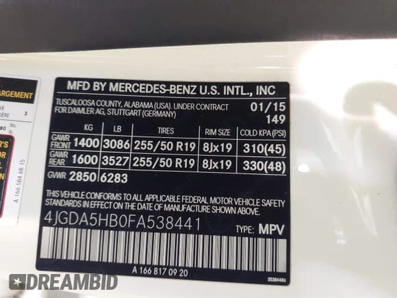 ✅ 2015 Mercedes-Benz M 350 • VIN: 4JGDA5HB0FA538441 • Lot: 42468903. Listed on IAAI with 109,368 mi. Free auction sales archive from the USA and detailed vehicle history report at DreamBid. Image 9.