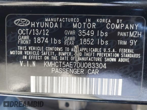 ✅ 2013 Hyundai Accent GS • VIN: KMHCT5AE7DU083304 • Lot: 41847588. Listed on IAAI with 133,971 mi. Free auction sales archive from the USA and detailed vehicle history report at DreamBid. Image 9.