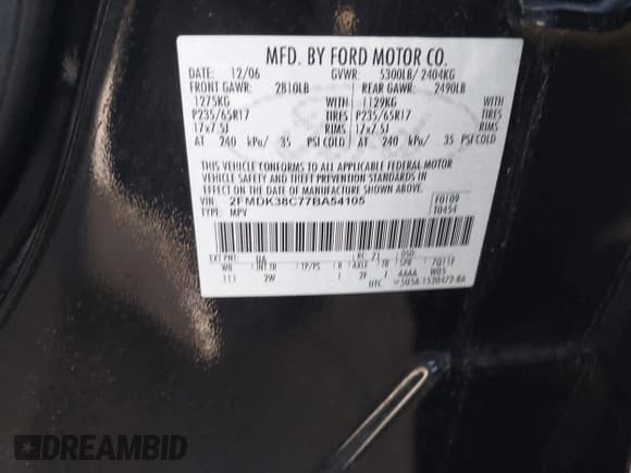 ✅ 2007 Ford Edge SEL • VIN: 2FMDK38C77BA54105 • Лот: 43712090. Опубликован ранее на IAAI с пробегом 128 477 миль. Бесплатный доступ к архиву аукционных продаж из США и подробный отчёт об истории автомобиля на DreamBid. Изображение 9.