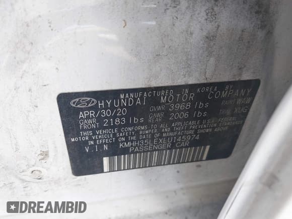 ✅ 2020 Hyundai Elantra • VIN: KMHH35LEXLU145974 • Лот: 39245180. Опубликован ранее на IAAI с пробегом 40 686 миль. Бесплатный доступ к архиву аукционных продаж из США и подробный отчёт об истории автомобиля на DreamBid. Изображение 9.