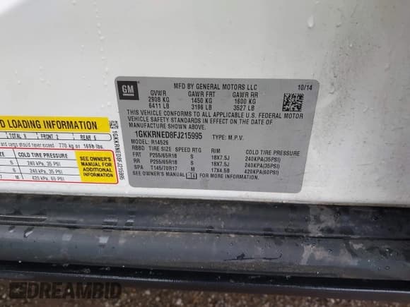 ✅ 2015 GMC Acadia SLE • VIN: 1GKKRNED8FJ215995 • Lot: 41969662. Wystawiony na IAAI z przebiegiem 172 816 mil. Bezpłatny archiwum sprzedaży aukcyjnych z USA i szczegółowy raport historii pojazdu na DreamBid. Zdjęcie 9.