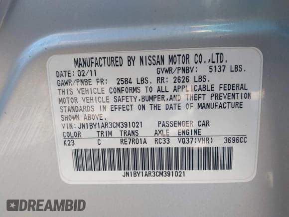 ✅ 2012 Infiniti M • VIN: JN1BY1AR3CM391021 • Lot: 43464297. Listed on IAAI with 135,930 mi. Free auction sales archive from the USA and detailed vehicle history report at DreamBid. Image 9.