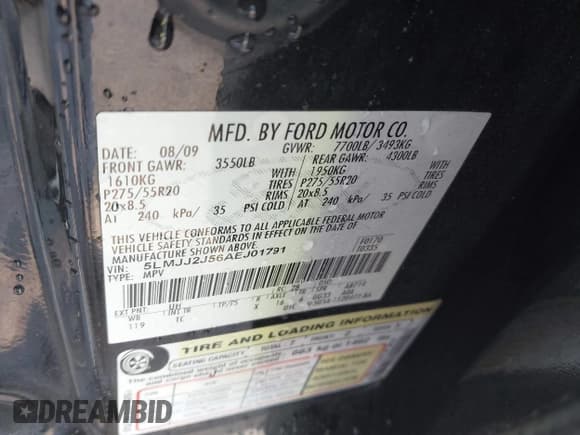 ✅ 2010 Lincoln Navigator • VIN: 5LMJJ2J56AEJ01791 • Lot: 42556338. Listed on IAAI with 146,618 mi. Free auction sales archive from the USA and detailed vehicle history report at DreamBid. Image 9.