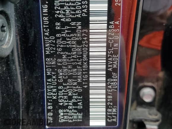 2021 Toyota Camry SE с VIN 4T1G11BK9MU025473, выставлен на аукционе Copart как лот 65742085 с пробегом 73 972 миль миль и Списание • Salvage title. История ставок и продаж доступна на DreamBid. Изображение 12.