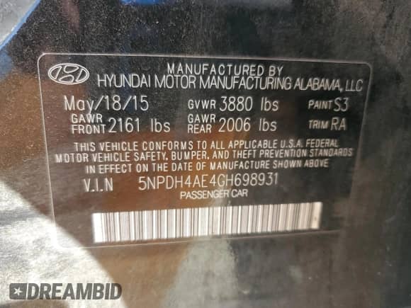 2016 Hyundai Elantra SE with VIN 5NPDH4AE4GH698931, listed as a Copart auction lot 90680405 with 101,112 mi miles and Clean title. Bid and sale history available at DreamBid. Image 12.