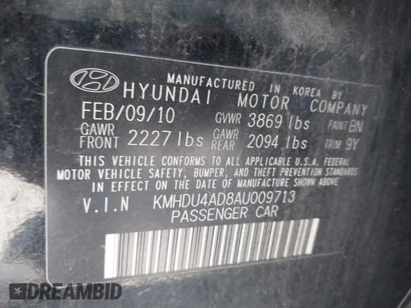 ✅ 2010 Hyundai Elantra GLS • VIN: KMHDU4AD8AU009713 • Лот: 43129132. Опубликован ранее на IAAI с пробегом 253 248 миль. Бесплатный доступ к архиву аукционных продаж из США и подробный отчёт об истории автомобиля на DreamBid. Изображение 9.