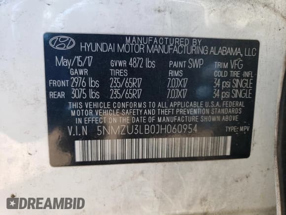 ✅ 2018 Hyundai Santa Fe 2.4L • VIN: 5NMZU3LB0JH060954 • Лот: 51750544. Опубликован ранее на Copart с пробегом 123 970 миль. Бесплатный доступ к архиву аукционных продаж из США и подробный отчёт об истории автомобиля на DreamBid. Изображение 13.