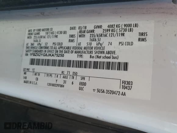 ✅ 2018 Ford Transit Passenger XL • VIN: 1FBZX2YG8JKA75250 • Lot: 88559525. Listed on Copart with 56,075 mi. Free auction sales archive from the USA and detailed vehicle history report at DreamBid. Image 15.