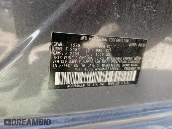 ✅ 2021 Subaru Impreza Premium • VIN: 4S3GTAV60M3712604 • Lot: 85552625. Listed on Copart with 51,951 mi. Free auction sales archive from the USA and detailed vehicle history report at DreamBid. Image 13.