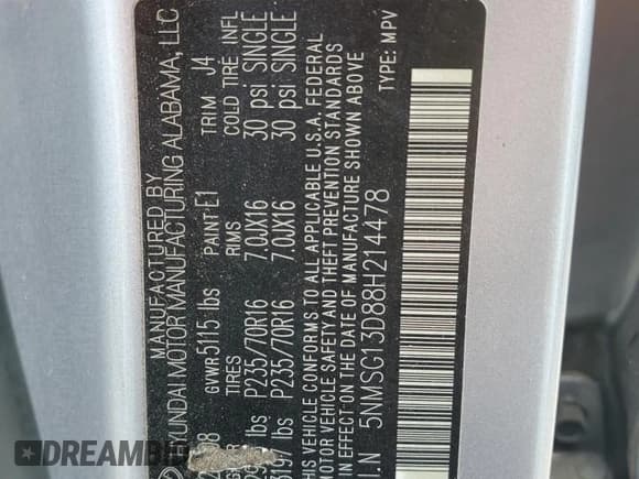 ✅ 2008 Hyundai Santa Fe GLS • VIN: 5NMSG13D88H214478 • Lot: 69238314. Listed on Copart with 141,867 mi. Free auction sales archive from the USA and detailed vehicle history report at DreamBid. Image 13.