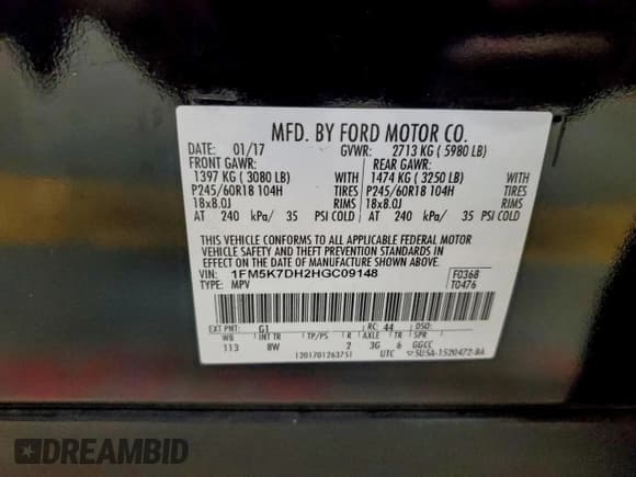 ✅ 2017 Ford Explorer XLT • VIN: 1FM5K7DH2HGC09148 • Lot: 95502785. Listed on Copart with 182,132 mi. Free auction sales archive from the USA and detailed vehicle history report at DreamBid. Image 13.