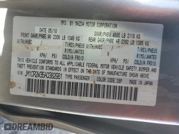 ✅ 2010 Mazda 5 Touring • VIN: JM1CR2W35A0382981 • Лот: 92050545. Опубликован ранее на Copart с пробегом 126 939 миль. Бесплатный доступ к архиву аукционных продаж из США и подробный отчёт об истории автомобиля на DreamBid. Изображение 14.