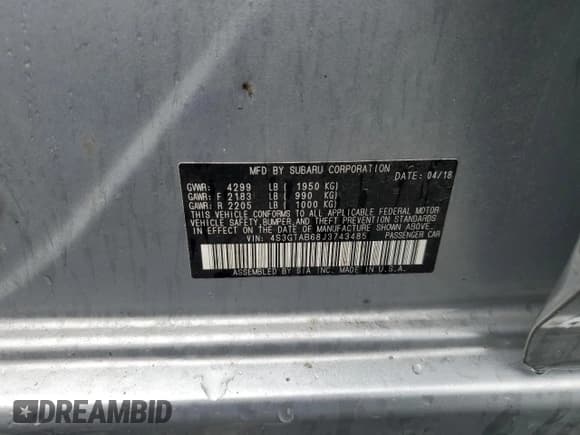 ✅ 2018 Subaru Impreza Premium • VIN: 4S3GTAB68J3743485 • Lot: 67056795. Wystawiony na Copart z przebiegiem Nie podano. Bezpłatny archiwum sprzedaży aukcyjnych z USA i szczegółowy raport historii pojazdu na DreamBid. Zdjęcie 12.