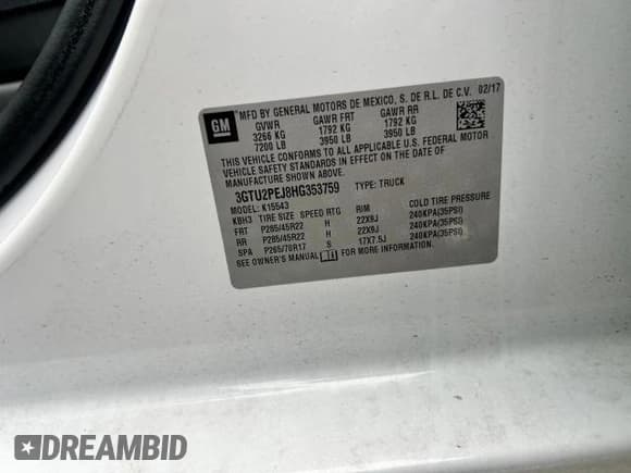 ✅ 2017 GMC Sierra 1500 Denali • VIN: 3GTU2PEJ8HG353759 • Lot: 47895075. Listed on Copart with 107,285 mi. Free auction sales archive from the USA and detailed vehicle history report at DreamBid. Image 10.