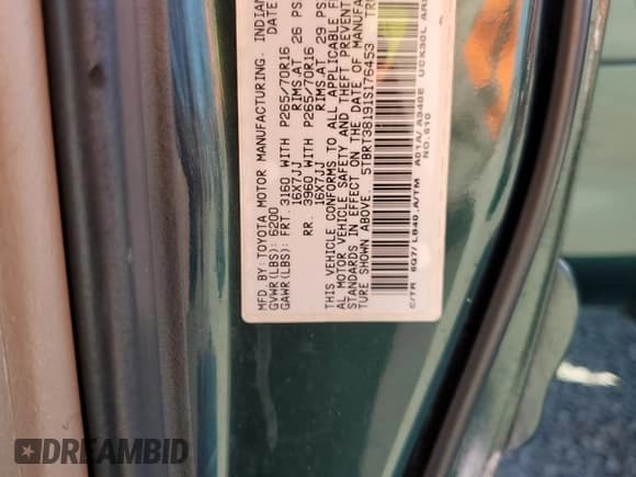 ✅ 2001 Toyota Tundra Limited • VIN: 5TBRT38191S176453 • Lot: 65287875. Listed on Copart with 274,035 mi. Free auction sales archive from the USA and detailed vehicle history report at DreamBid. Image 12.