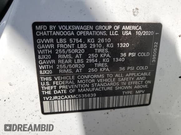 ✅ 2021 Volkswagen Atlas SE • VIN: 1V2JR2CAXMC535639 • Lot: 72014795. Listed on Copart with 86,723 mi. Free auction sales archive from the USA and detailed vehicle history report at DreamBid. Image 12.