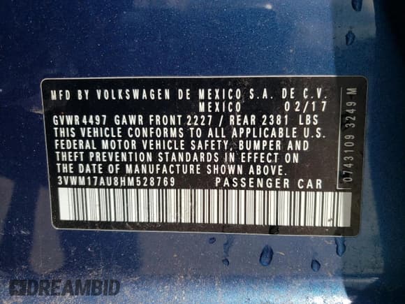 ✅ 2017 Volkswagen Golf S • VIN: 3VWM17AU8HM528769 • Лот: 51949615. Опубликован ранее на Copart с пробегом 51 590 миль. Бесплатный доступ к архиву аукционных продаж из США и подробный отчёт об истории автомобиля на DreamBid. Изображение 12.