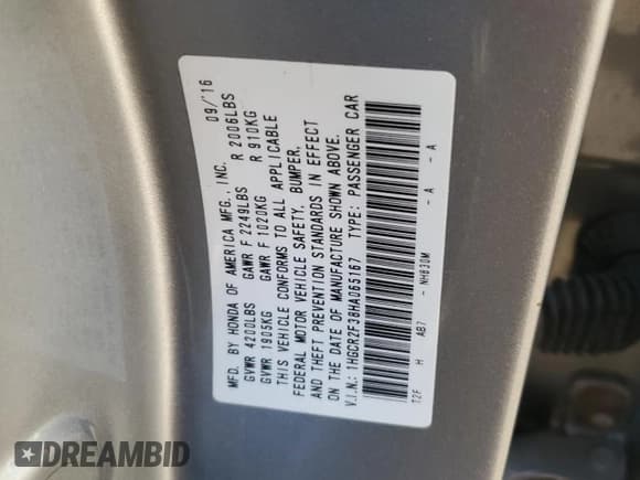 ✅ 2017 Honda Accord LX • VIN: 1HGCR2F38HA065167 • Lot: 93275365. Listed on Copart with 88,155 mi. Free auction sales archive from the USA and detailed vehicle history report at DreamBid. Image 12.