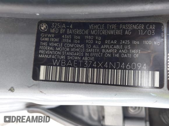 ✅ 2004 BMW 3 Series 325i • VIN: WBAET374X4NJ46094 • Lot: 42827781. Listed on IAAI with 127,783 mi. Free auction sales archive from the USA and detailed vehicle history report at DreamBid. Image 9.