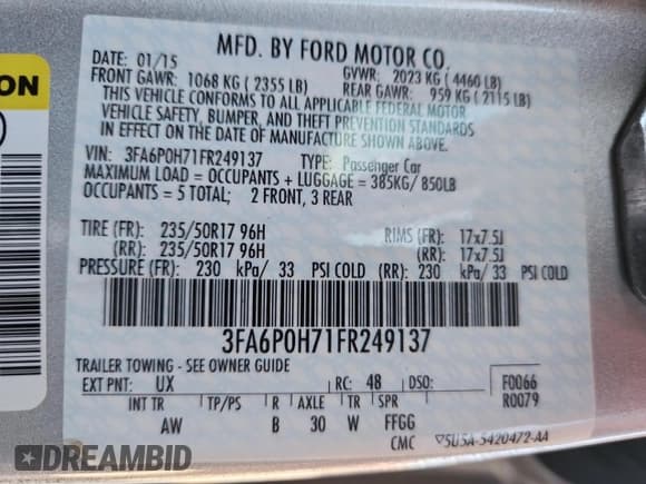 ✅ 2015 Ford Fusion SE • VIN: 3FA6P0H71FR249137 • Lot: 92880365. Wystawiony na Copart z przebiegiem 61 445 mil. Bezpłatny archiwum sprzedaży aukcyjnych z USA i szczegółowy raport historii pojazdu na DreamBid. Zdjęcie 12.