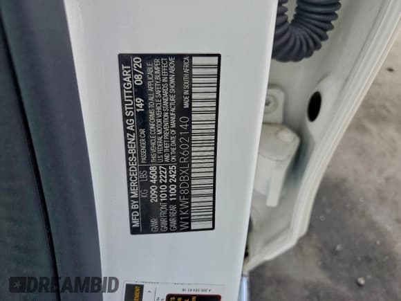 ✅ 2020 Mercedes-Benz C 300 • VIN: W1KWF8DBXLR602140 • Lot: 94577385. Listed on Copart with 47,984 mi. Free auction sales archive from the USA and detailed vehicle history report at DreamBid. Image 12.