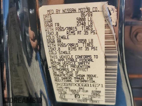 ✅ 2003 Nissan Xterra XE • VIN: 5N1DD28TX3C681671 • Lot: 61298944. Listed on Copart with 224,775 mi. Free auction sales archive from the USA and detailed vehicle history report at DreamBid. Image 13.