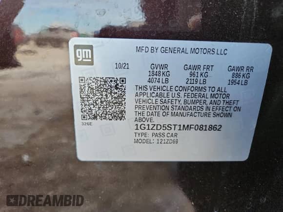 2021 Chevrolet Malibu LT с VIN 1G1ZD5ST1MF081862, выставлен на аукционе Copart как лот 71593855 с пробегом 99 301 миль миль и На запчасти • Non repairable. История ставок и продаж доступна на DreamBid. Изображение 12.