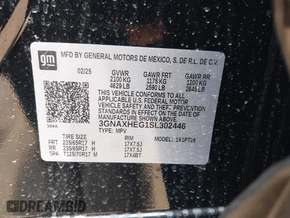 ✅ 2025 Chevrolet Equinox FWD LT • VIN: 3GNAXHEG1SL302446 • Lot: 42109850. Wystawiony na IAAI z przebiegiem 584 mil. Bezpłatny archiwum sprzedaży aukcyjnych z USA i szczegółowy raport historii pojazdu na DreamBid. Zdjęcie 9.