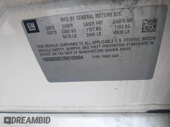 ✅ 2013 Cadillac CTS Luxury • VIN: 1G6DG5E57D0163994 • Lot: 43376631. Listed on IAAI with 132,088 mi. Free auction sales archive from the USA and detailed vehicle history report at DreamBid. Image 9.