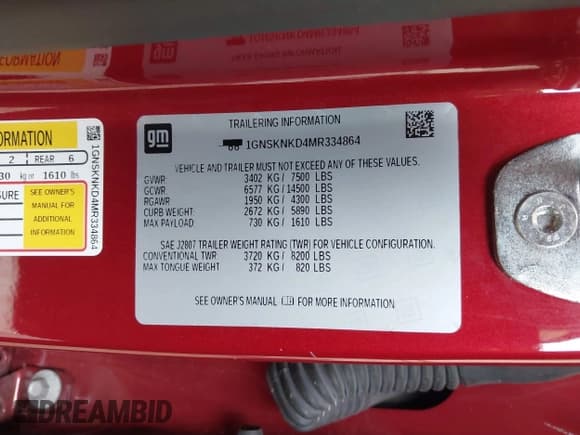 ✅ 2021 Chevrolet Tahoe LT • VIN: 1GNSKNKD4MR334864 • Lot: 42570802. Listed on IAAI with 74,038 mi. Free auction sales archive from the USA and detailed vehicle history report at DreamBid. Image 9.