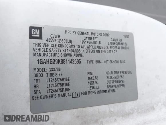 ✅ 2008 Chevrolet Express Passenger • VIN: 1GAHG39K881142695 • Lot: 41257254. Listed on IAAI with 261,076 mi. Free auction sales archive from the USA and detailed vehicle history report at DreamBid. Image 9.