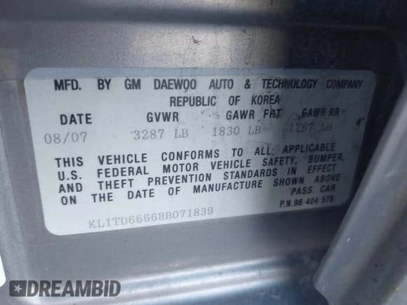 ✅ 2008 Chevrolet Aveo LS • VIN: KL1TD66668B071839 • Lot: 41531090. Wystawiony na IAAI z przebiegiem 132 953 mil. Bezpłatny archiwum sprzedaży aukcyjnych z USA i szczegółowy raport historii pojazdu na DreamBid. Zdjęcie 9.