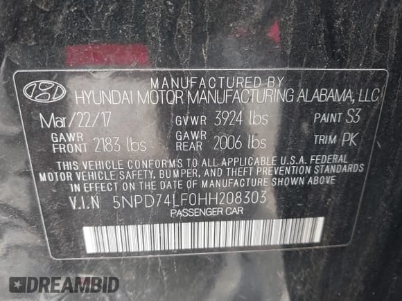 ✅ 2017 Hyundai Elantra SE • VIN: 5NPD74LF0HH208303 • Lot: 42457723. Listed on IAAI with 148,057 mi. Free auction sales archive from the USA and detailed vehicle history report at DreamBid. Image 9.