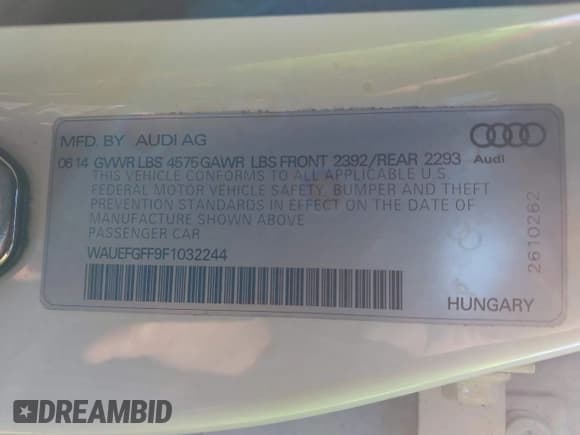 ✅ 2015 Audi A3 Premium Plus • VIN: WAUEFGFF9F1032244 • Lot: 42099626. Listed on IAAI with 105,295 mi. Free auction sales archive from the USA and detailed vehicle history report at DreamBid. Image 9.