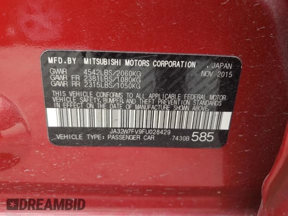 ✅ 2015 Mitsubishi Lancer Evolution Final Edition • VIN: JA32W7FV9FU028429 • Лот: 52341344. Опубликован ранее на Copart с пробегом 49 982 миль. Бесплатный доступ к архиву аукционных продаж из США и подробный отчёт об истории автомобиля на DreamBid. Изображение 12.