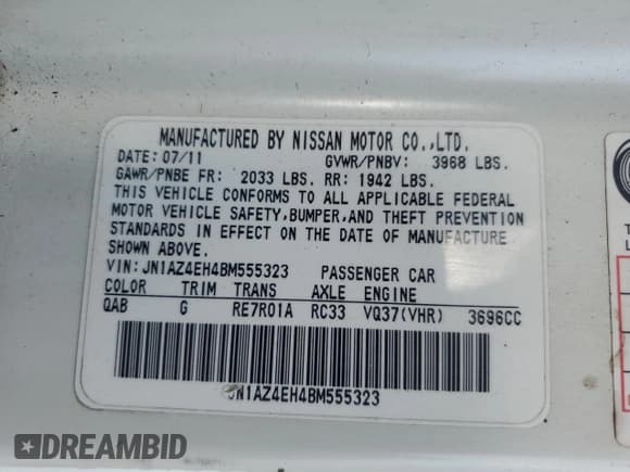 ✅ 2011 Nissan 370Z Touring • VIN: JN1AZ4EH4BM555323 • Lot: 67043905. Listed on Copart with 88,370 mi. Free auction sales archive from the USA and detailed vehicle history report at DreamBid. Image 13.