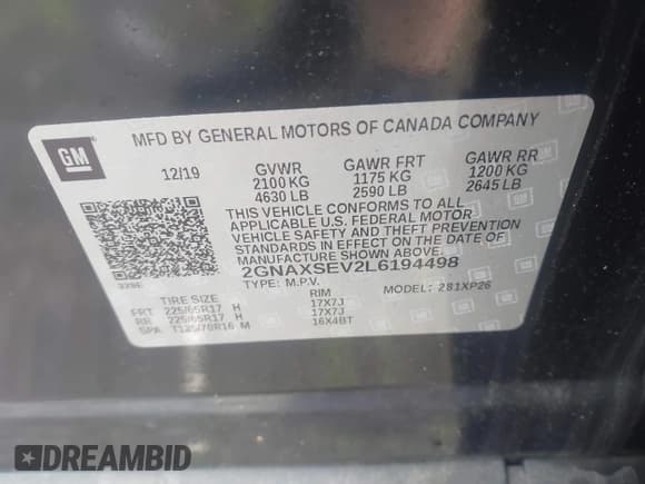 ✅ 2020 Chevrolet Equinox LS • VIN: 2GNAXSEV2L6194498 • Лот: 42660111. Опубликован ранее на IAAI с пробегом 10 861 миль. Бесплатный доступ к архиву аукционных продаж из США и подробный отчёт об истории автомобиля на DreamBid. Изображение 9.