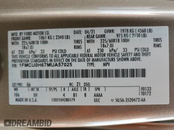 ✅ 2021 Ford Escape SEL • VIN: 1FMCU0H67MUA57025 • Lot: 91074745. Wystawiony na Copart z przebiegiem Nie podano. Bezpłatny archiwum sprzedaży aukcyjnych z USA i szczegółowy raport historii pojazdu na DreamBid. Zdjęcie 14.