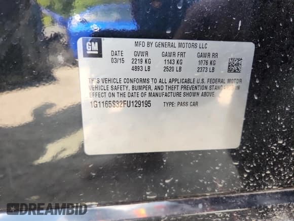 ✅ 2015 Chevrolet Impala LTZ • VIN: 1G1165S32FU129195 • Лот: 85872495. Опубликован ранее на Copart с пробегом 155 116 миль. Бесплатный доступ к архиву аукционных продаж из США и подробный отчёт об истории автомобиля на DreamBid. Изображение 12.