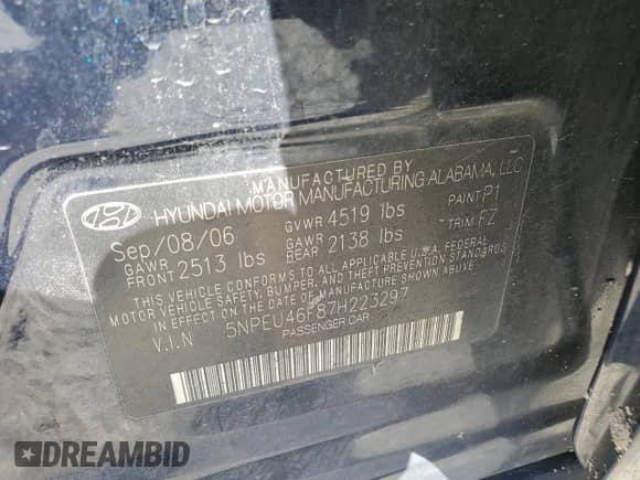 2007 Hyundai Sonata SE с VIN 5NPEU46F87H223297, выставлен на аукционе Copart как лот 76203054 с пробегом 142 347 миль миль и Списание • Salvage title. История ставок и продаж доступна на DreamBid. Изображение 12.