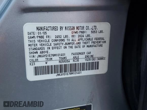 ✅ 2006 Infiniti M • VIN: JNKAY01E76M101401 • Lot: 91854255. Listed on Copart with 181,323 mi. Free auction sales archive from the USA and detailed vehicle history report at DreamBid. Image 12.