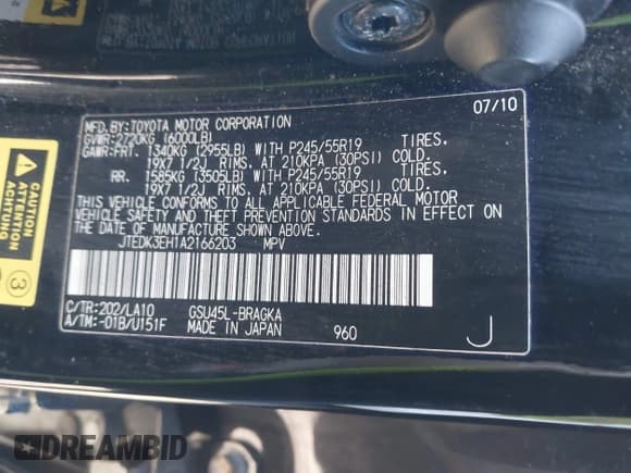 ✅ 2010 Toyota Highlander Limited • VIN: JTEDK3EH1A2166203 • Лот: 41110930. Опубликован ранее на IAAI с пробегом 251 197 миль. Бесплатный доступ к архиву аукционных продаж из США и подробный отчёт об истории автомобиля на DreamBid. Изображение 9.