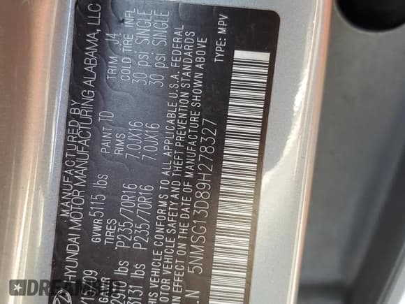 ✅ 2009 Hyundai Santa Fe GLS • VIN: 5NMSG13D89H278327 • Lot: 78579724. Listed on Copart with 157,025 mi. Free auction sales archive from the USA and detailed vehicle history report at DreamBid. Image 16.