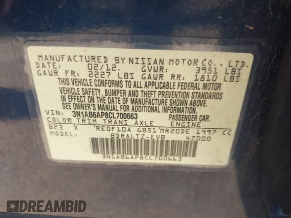 ✅ 2012 Nissan Sentra S • VIN: 3N1AB6AP8CL700663 • Lot: 43826436. Wystawiony na IAAI z przebiegiem 174 355 mil. Bezpłatny archiwum sprzedaży aukcyjnych z USA i szczegółowy raport historii pojazdu na DreamBid. Zdjęcie 9.