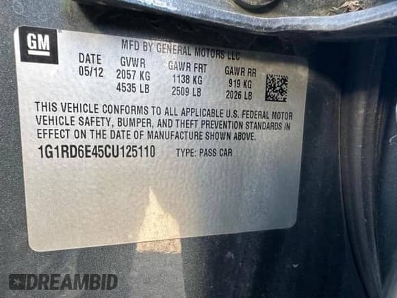 2012 Chevrolet Volt с VIN 1G1RD6E45CU125110, выставлен на аукционе Copart как лот 85429275 с пробегом 115 500 миль миль и Чистый • Clean title. История ставок и продаж доступна на DreamBid. Изображение 10.